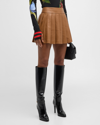 Alice And Olivia Carter Vegan Leather Pleated Mini Skirt In Camel