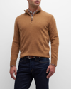 Neiman Marcus Men's Cashmere Quarter-zip Sweater In Camel