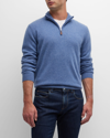 Neiman Marcus Men's Cashmere Quarter-zip Sweater In Denim Blue