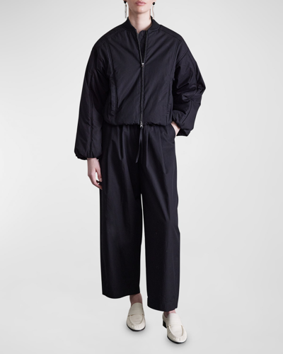 Apiece Apart Esteria Zip-front Organic Cotton Bomber Jacket In Black