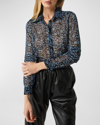 MISA SONIA LONG-SLEEVE FLORAL CHIFFON BUTTON-FRONT TOP