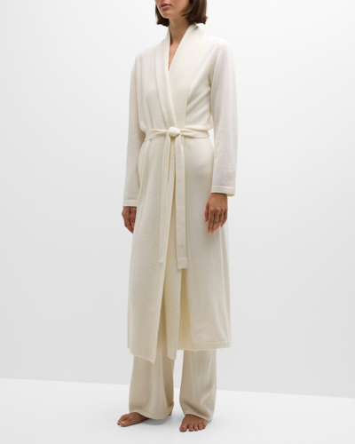 Neiman Marcus Cashmere Shawl-collar Dressing Gown In Winter White