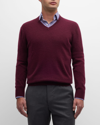 Neiman Marcus Men's Cashmere V-neck Sweater In Wine