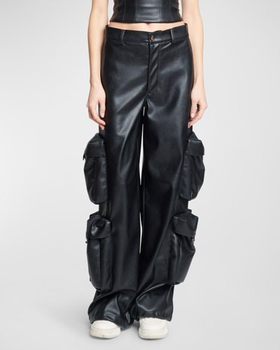 Amiri Vegan Leather Wide-leg Cargo Pants In Black