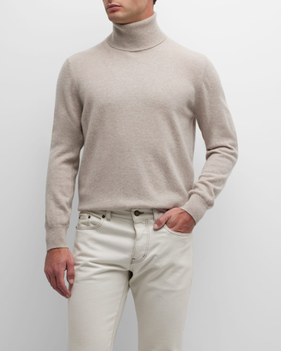 Neiman Marcus Men's Cashmere Turtleneck Sweater In Antelope