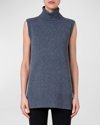 Akris Punto Long Wool Cashmere Turtleneck Top In Slate