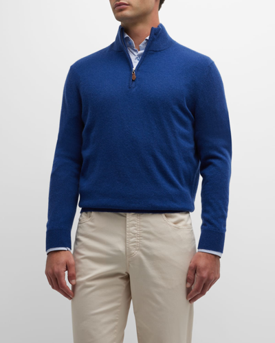 Neiman Marcus Men's Cashmere Quarter-zip Sweater In Bright Blue