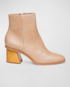 Bernardo Nantucket Leather Block-heel Booties In Sand
