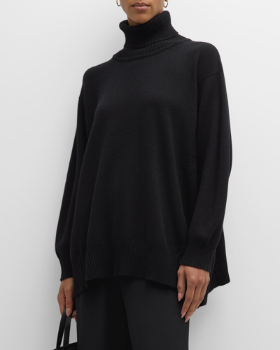 Eskandar Mid Plus Paneled A-line Roll Neck Sweater In Midnight