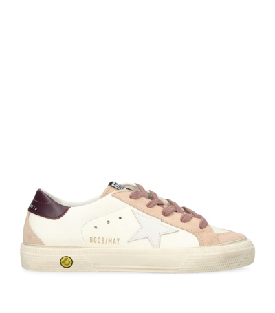 Golden Goose Kids' May Leather Lace-up Sneakers In White,nude