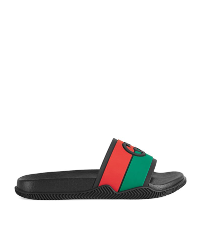 Gucci Black Web Logo Sliders In Black