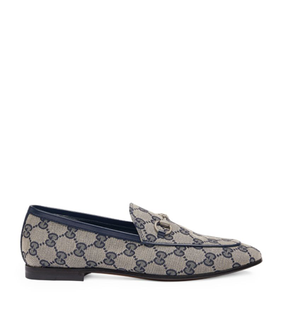 Gucci Jordaan Gg-canvas And Leather Loafers In Beige Blue/blu
