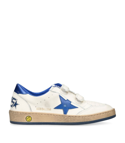 Golden Goose Kids' Leather Ball Star Sneakers In White/blue