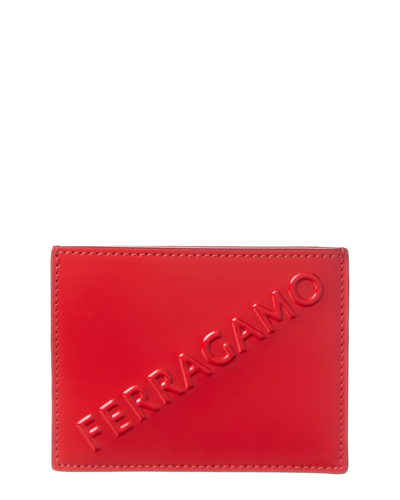 Ferragamo Logo Leather Card Holder In Red