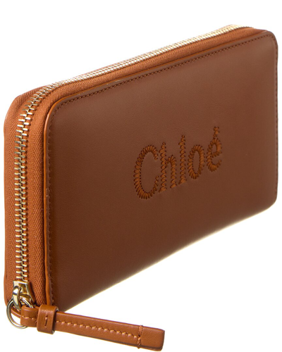 Chloé Sense Leather Zip Around Wallet In Brown