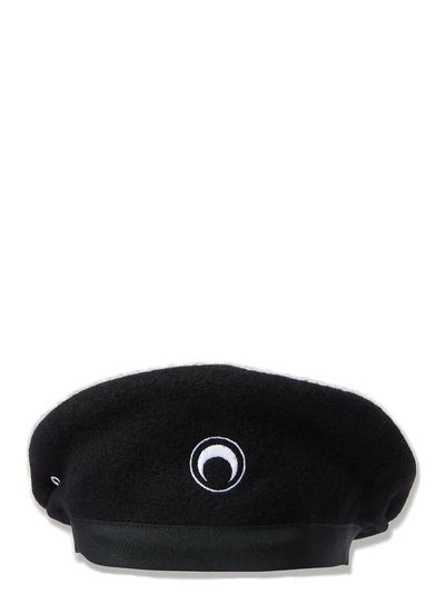 Marine Serre Embroidered French Beret In Black