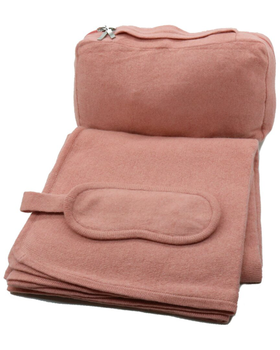 Portolano Travel Wrap/throw, Eyemask And Zipper Bag With Handle In Solid Color In Rose