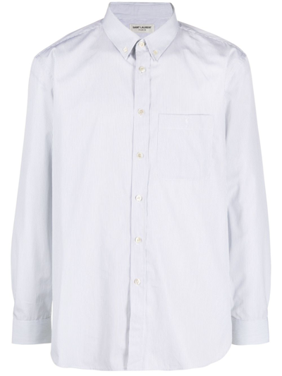 Saint Laurent Embroidered Striped Cotton Shirt In White,blue