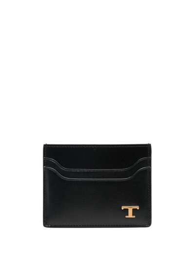 Tod's Leather Card Holder With Logo In Black