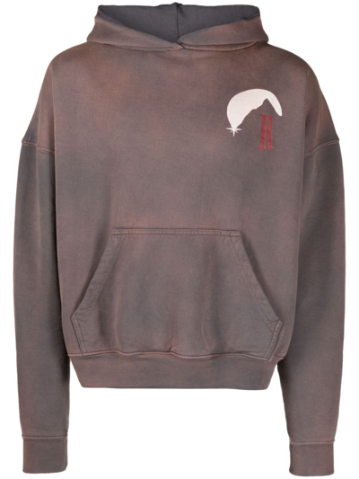 Rhude Moonlight Logo Hooded Cotton Sweatshirt In Grey
