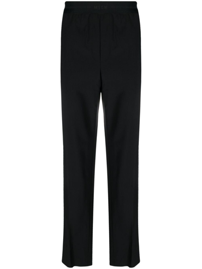 Msgm Logo-waistband Tapered Trousers In Schwarz