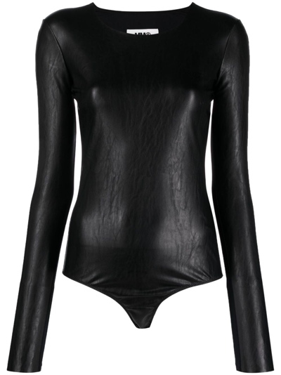 Mm6 Maison Margiela Long Sleeve Bodysuit In Black