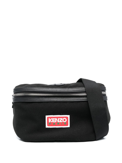 Kenzo Logo-patch Canvas Belt Bag In Black