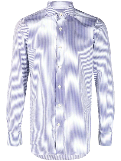 Finamore 1925 Striped Cotton Shirt In Blue