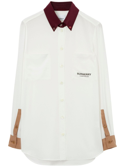 Burberry Woman Shirt White Size 14 Silk In Natural White