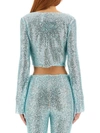 Self-portrait Beaded Open-front Cropped Cardigan In Blue