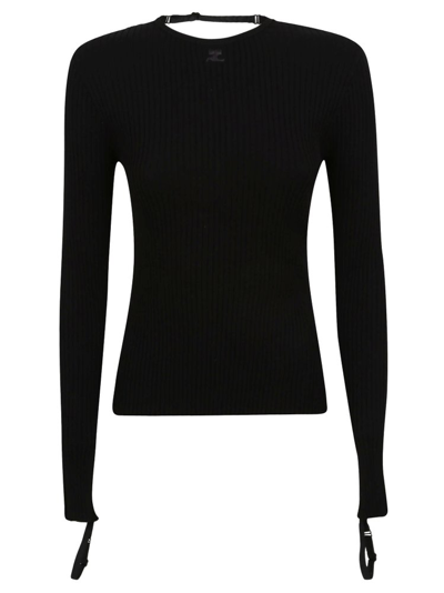 Courrèges Elastic Wrists Rib Knit Sweater In Black