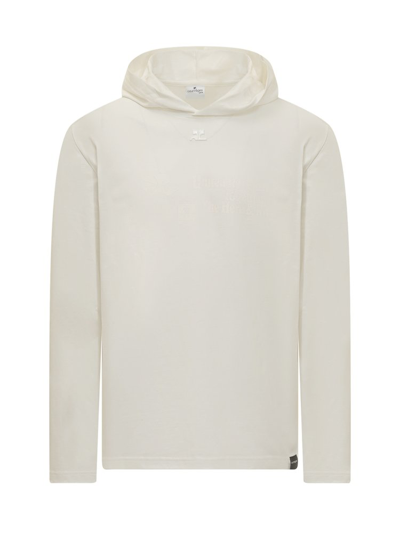 Courrèges Brushed-effect Round-neck Hoodie In White