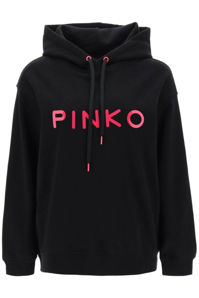 Pinko Logo-embossed Cotton Hoodie In Black