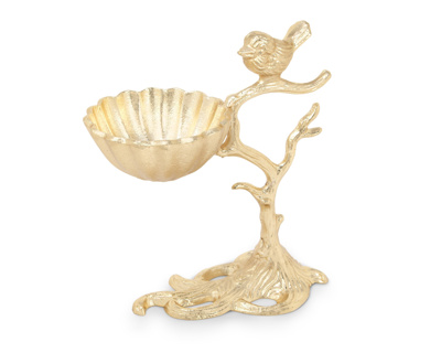 Classic Touch Decor 7"d Gold Centerpiece Bowl On Branch Base With Bird
