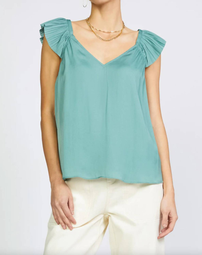 Current Air Sweetheart Ruffled Top In Sage Green