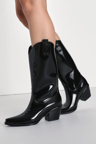 Matisse Annie Black Shiny Pointed-toe Western Rain High Heel Boots