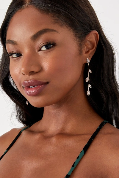 Lulus Timeless Tendrils Gold Rhinestone Floral Drop Earrings