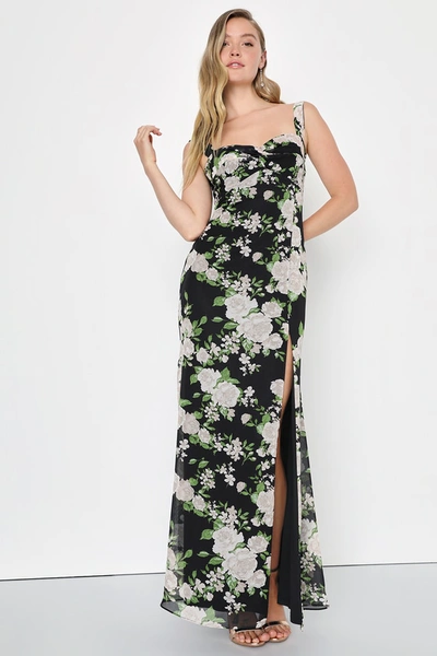 Lulus Unforgettable Charm Black Floral Off-the-shoulder Maxi Dress