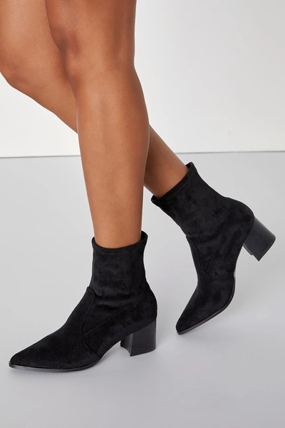 Lulus Char Black Suede Pointed-toe Sock High Heel Boots