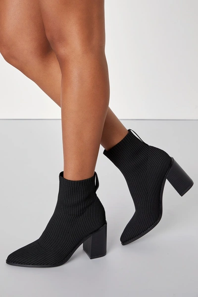 Lulus Farlie Black Ribbed Knit Pointed-toe Sock High Heel Boots