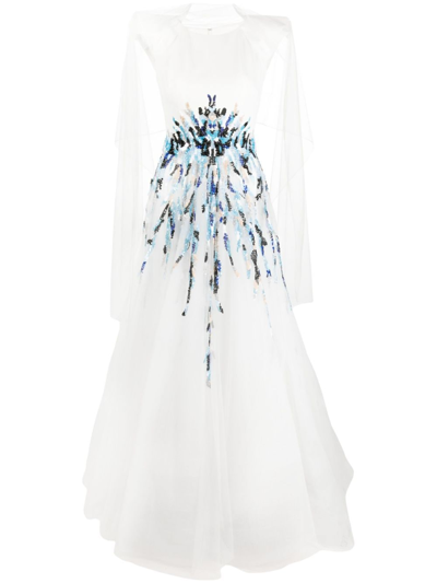 Saiid Kobeisy Bead-embellished Tulle Maxi Dress In White