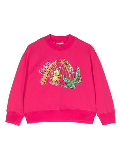 Palm Angels Kids' Graphic-print Cotton Sweatshirt In Pink