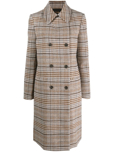 Maje Checked Double-breasted Coat In Neutrals
