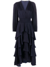 Maje Tiered Ruffle Midi Dress In Blue