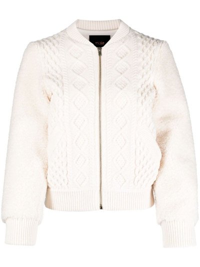 Maje Knitted Zip-up Bomber Jacket In White