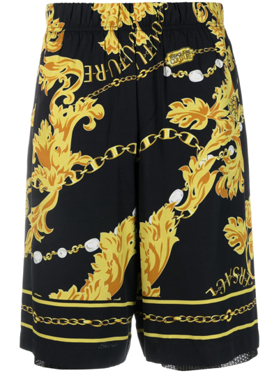 Versace Jeans Couture Barocco-print Track Shorts In Black