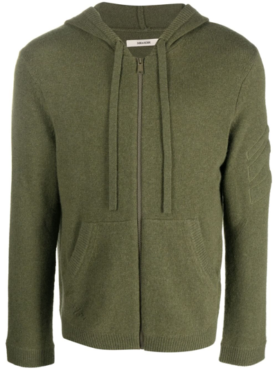 Zadig & Voltaire Zip-up Knitted Cashmere Hoodie In Green