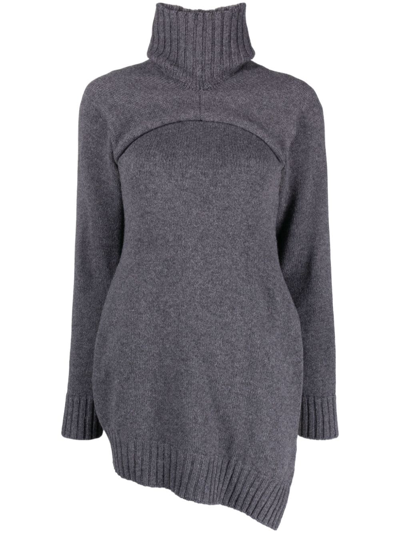 Jil Sander Detachable-panel Ribbed-knit Jumper In Grey