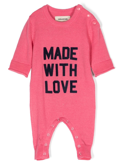 Zadig & Voltaire Babies' Made With Love-print Romper In Pink