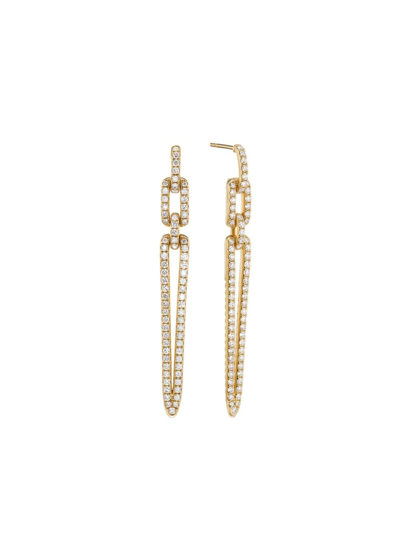 David Yurman Women's Stax Elongated Drop Earrings In 18k Yellow Gold With Pavé Diamonds